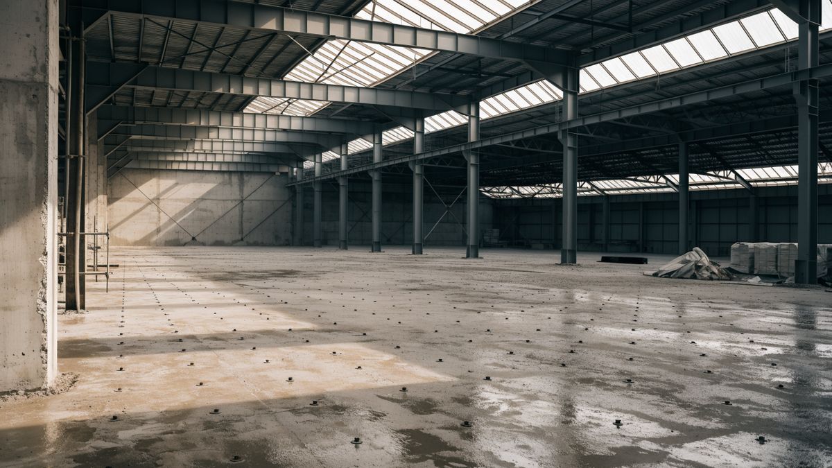 Clear-span steel structure over the new slab