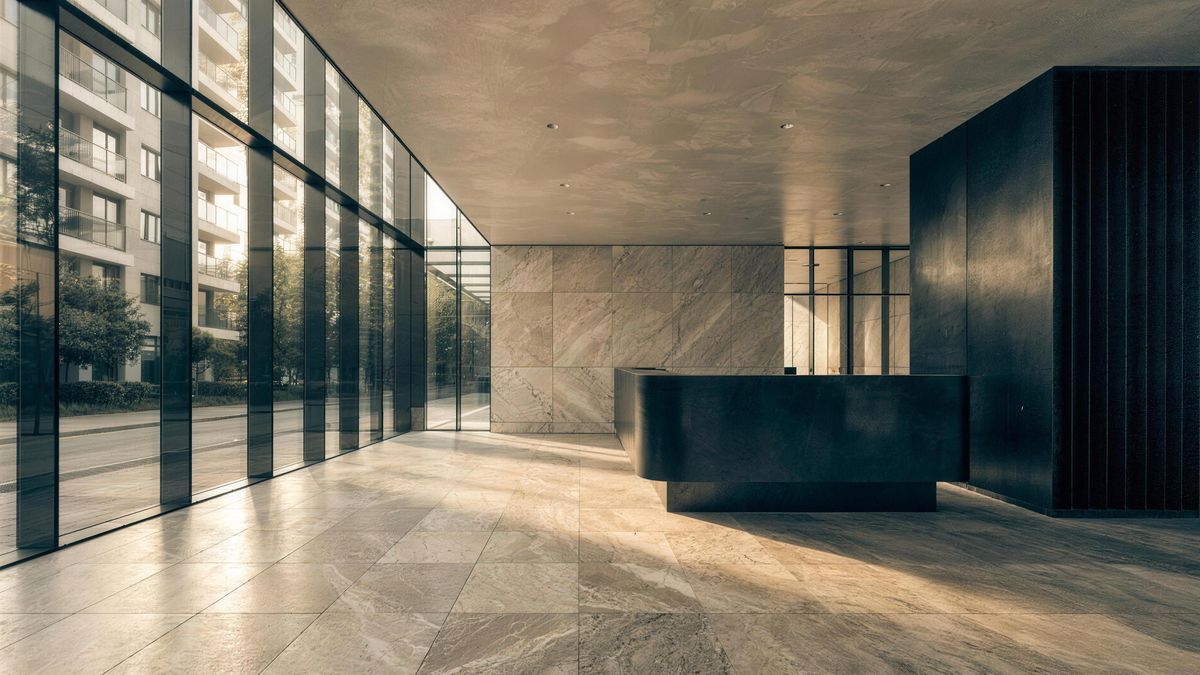 Meridian Centre. Lobby, core and two full floor plates rebuilt to Class-A standard on a live downtown building.